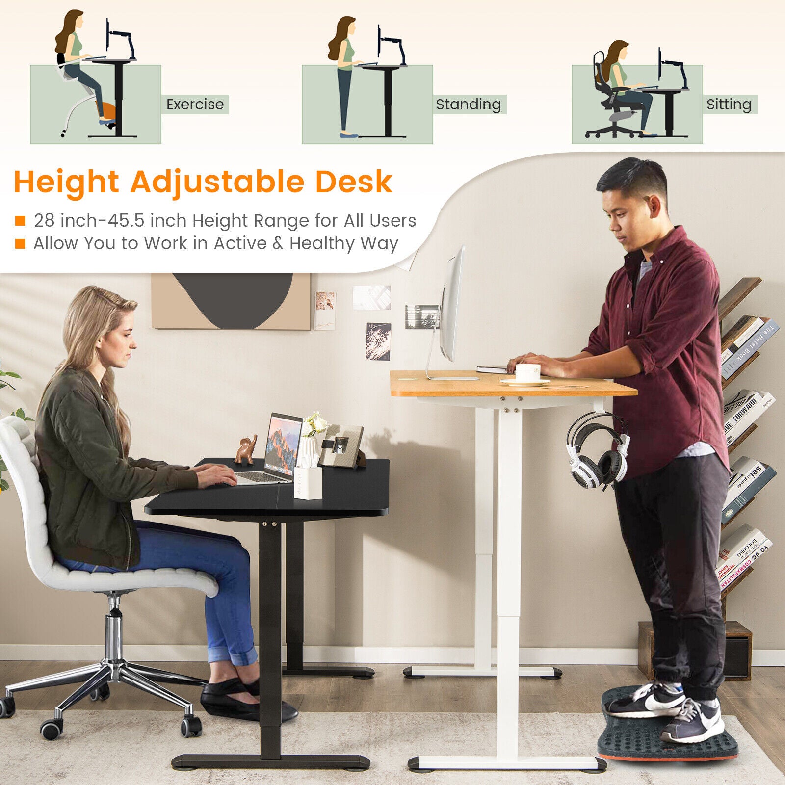 Milton Electric Standing Computer Desk with Adjustable height and Anti-collision Technology-Natural