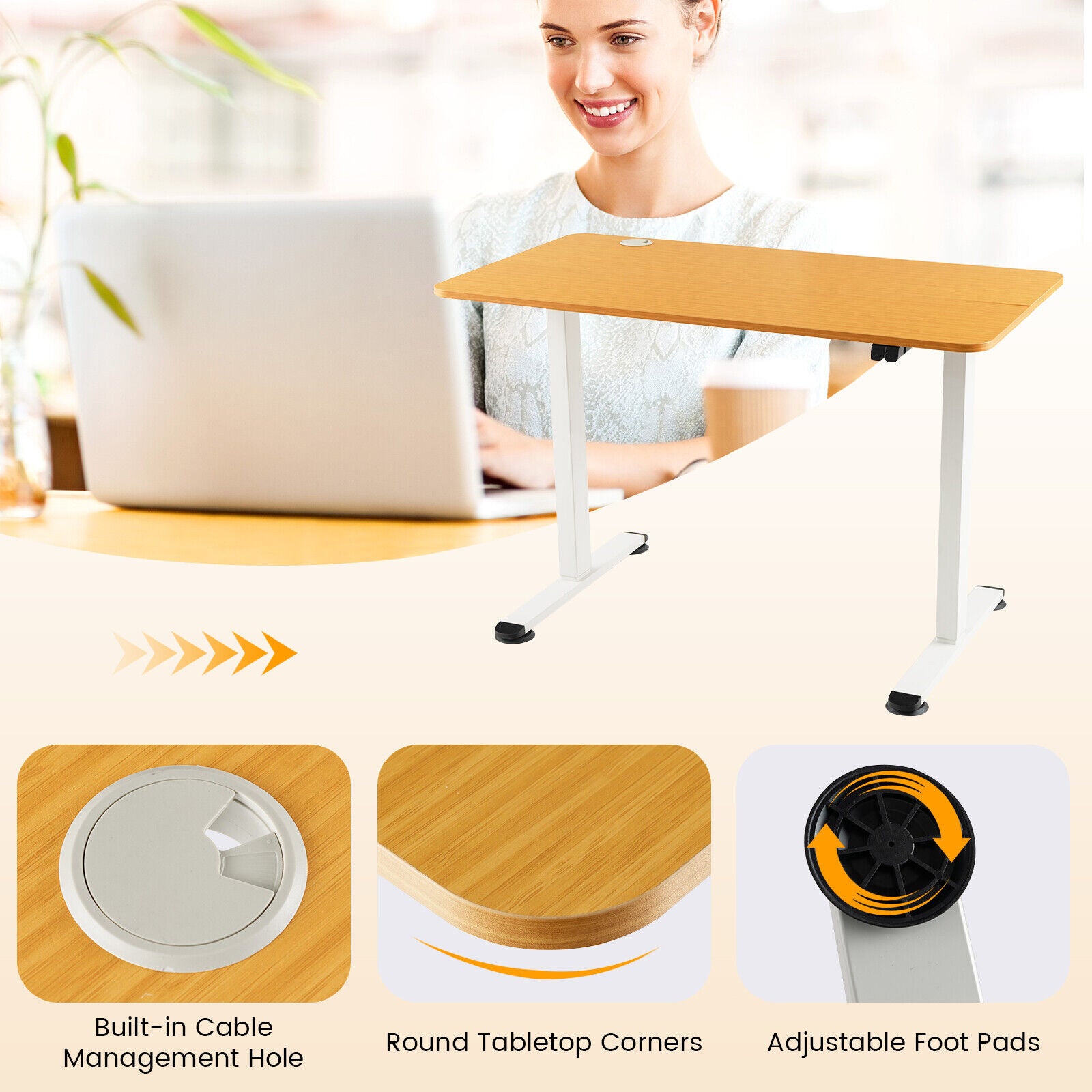 Milton Electric Standing Computer Desk with Adjustable height and Anti-collision Technology-Natural