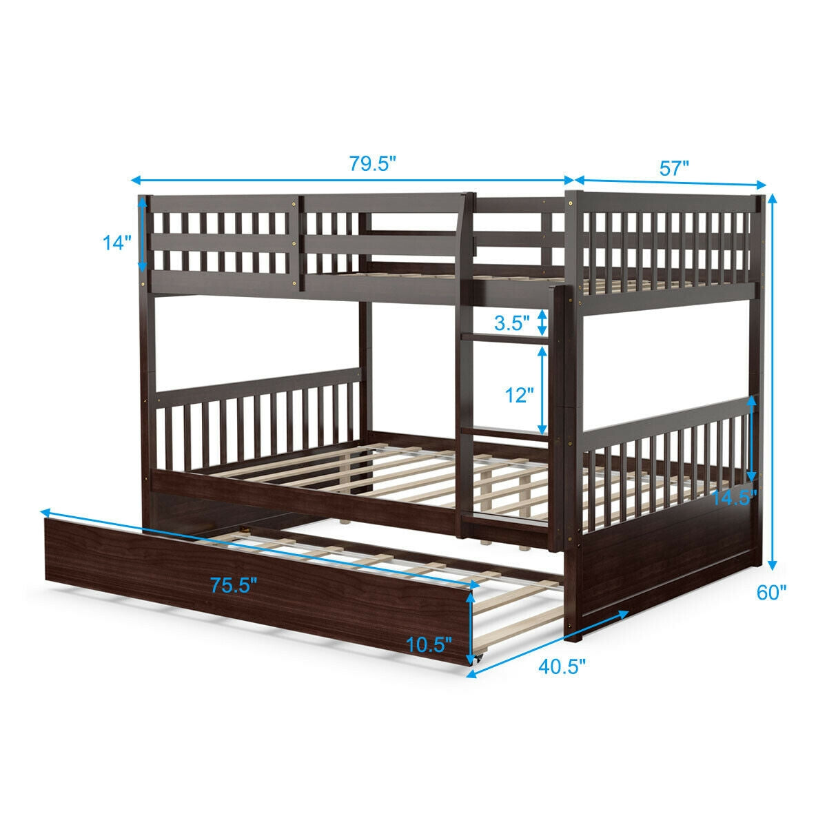 Hudson Full over Full Bunk Bed with Trundle-Brown