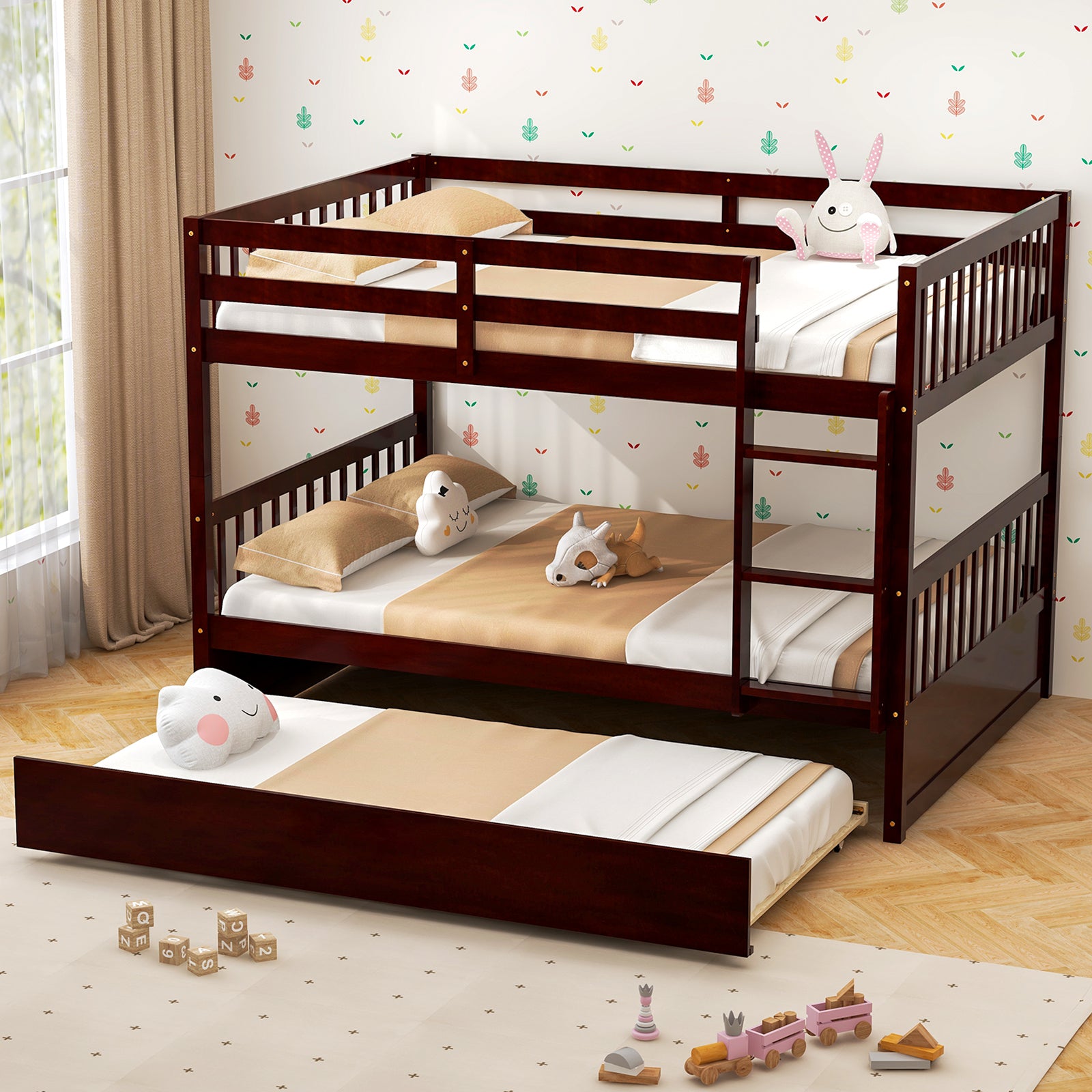 Hudson Full over Full Bunk Bed with Trundle-Brown