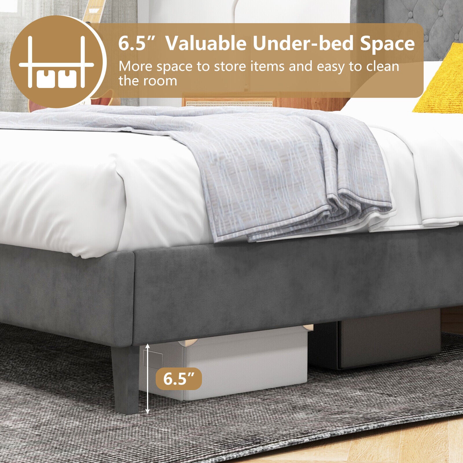 Darby Upholstered Platform Bed Frame with Button Tufted Headboard-Full Size