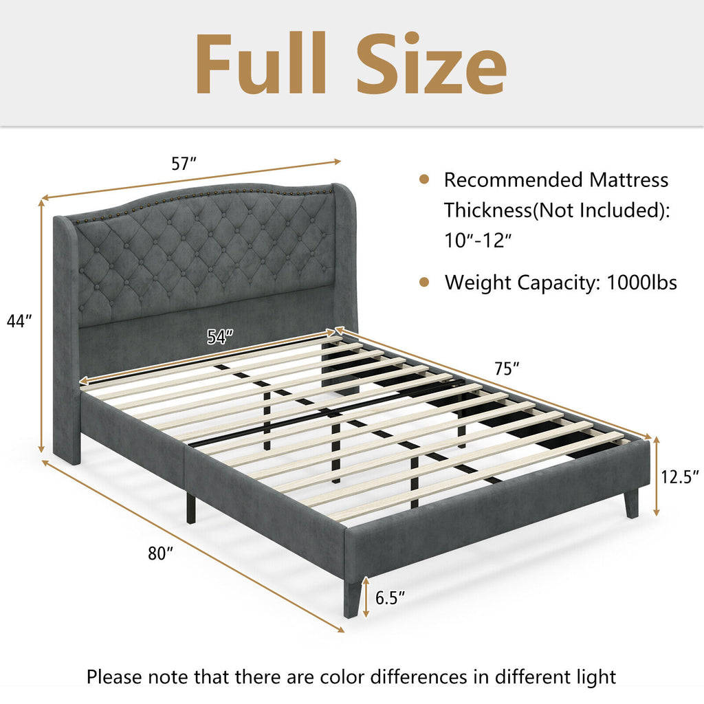 Darby Upholstered Platform Bed Frame with Button Tufted Headboard-Full Size