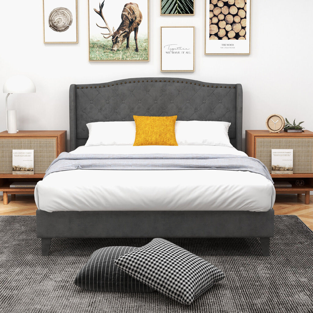 Darby Upholstered Platform Bed Frame with Button Tufted Headboard-Full Size