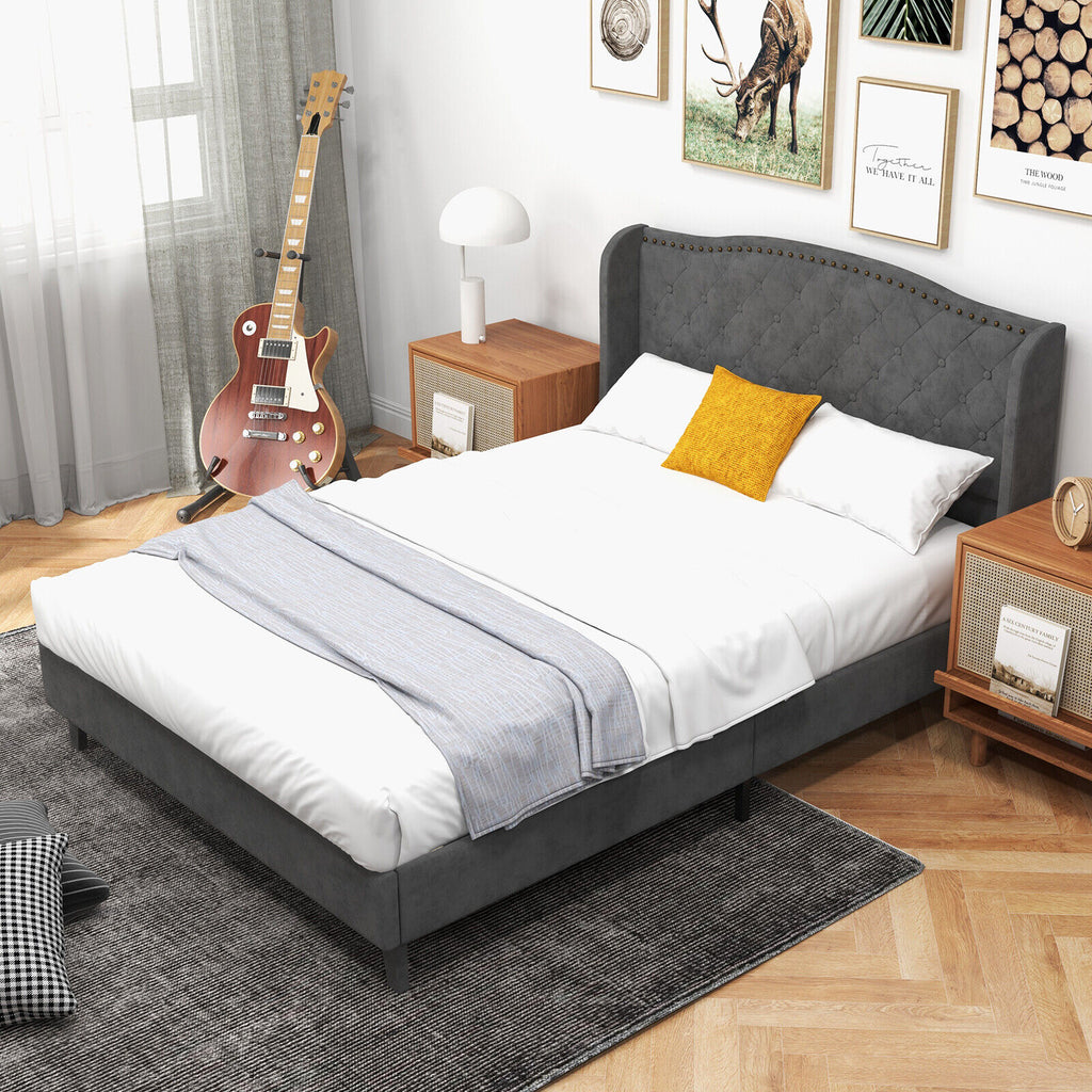 Darby Upholstered Platform Bed Frame with Button Tufted Headboard-Full Size