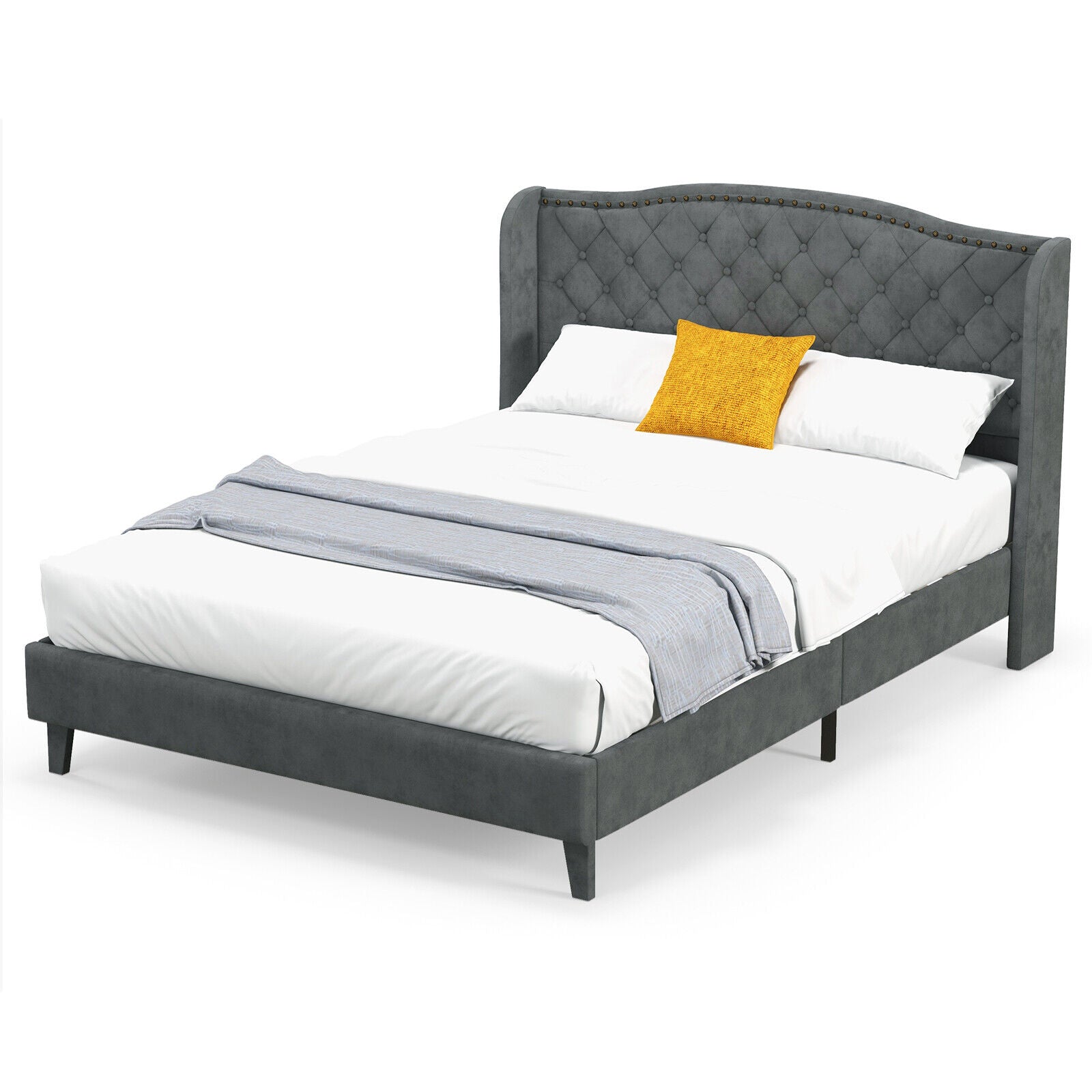 Darby Upholstered Platform Bed Frame with Button Tufted Headboard-Full Size