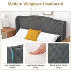 Darby Upholstered Platform Bed Frame with Button Tufted Headboard-Full Size