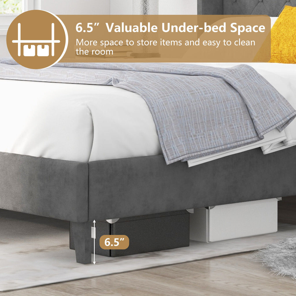 Darby Upholstered Platform Bed Frame with Button Tufted Headboard-Queen Size