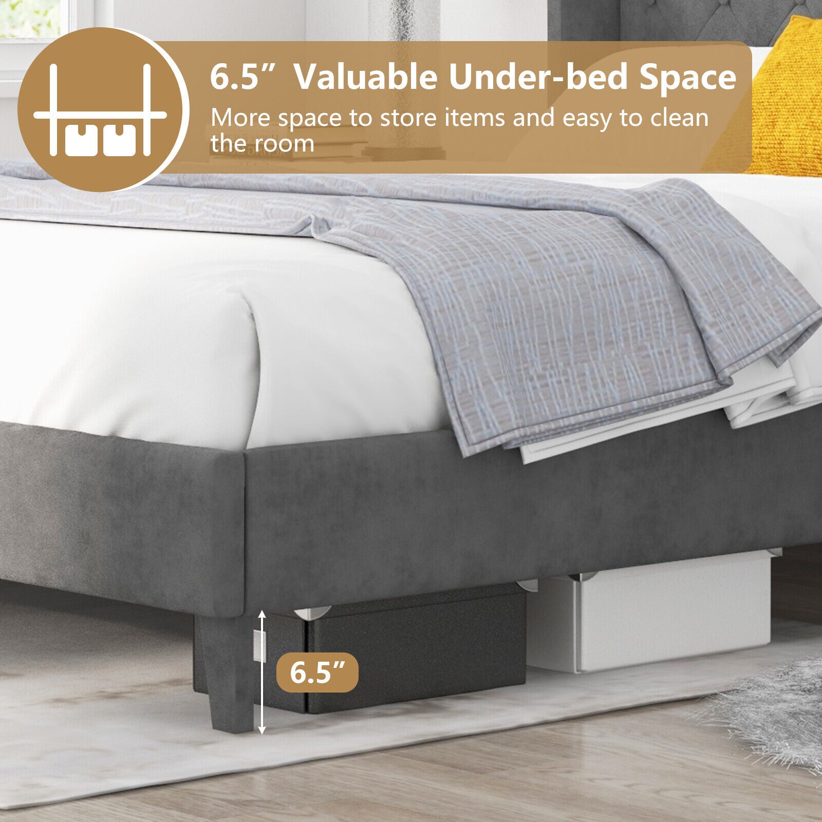 Darby Upholstered Platform Bed Frame with Button Tufted Headboard-Queen Size