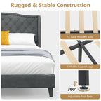 Darby Upholstered Platform Bed Frame with Button Tufted Headboard-Queen Size