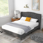 Darby Upholstered Platform Bed Frame with Button Tufted Headboard-Queen Size