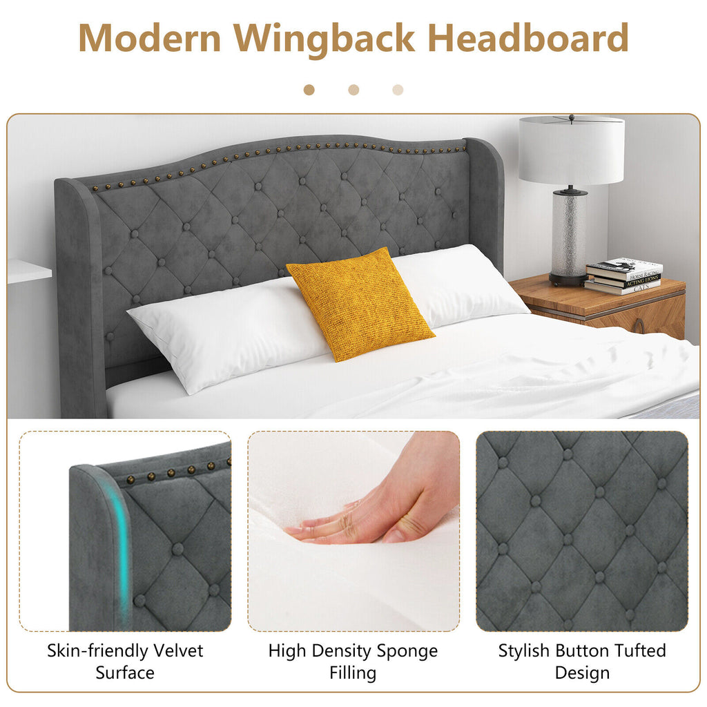 Darby Upholstered Platform Bed Frame with Button Tufted Headboard-Queen Size