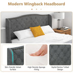 Darby Upholstered Platform Bed Frame with Button Tufted Headboard-Queen Size