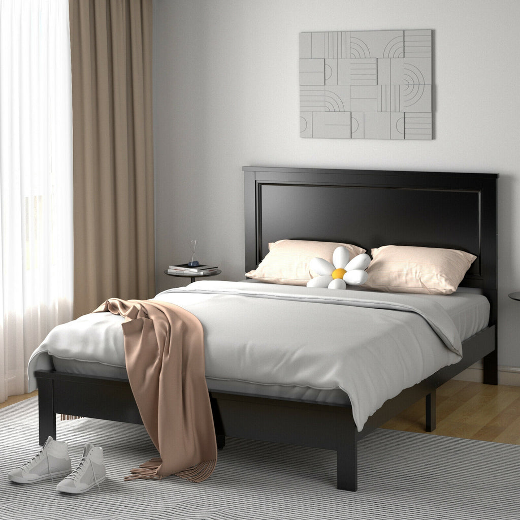 Kelsey Queen Size Platform Bed Frame with High Headboard & Solid Rubber Wood Legs–Black