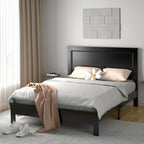 Kelsey Queen Size Platform Bed Frame with High Headboard & Solid Rubber Wood Legs–Black