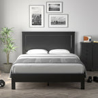 Kelsey Queen Size Platform Bed Frame with High Headboard & Solid Rubber Wood Legs–Black