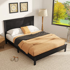 Kelsey Queen Size Platform Bed Frame with High Headboard & Solid Rubber Wood Legs–Black