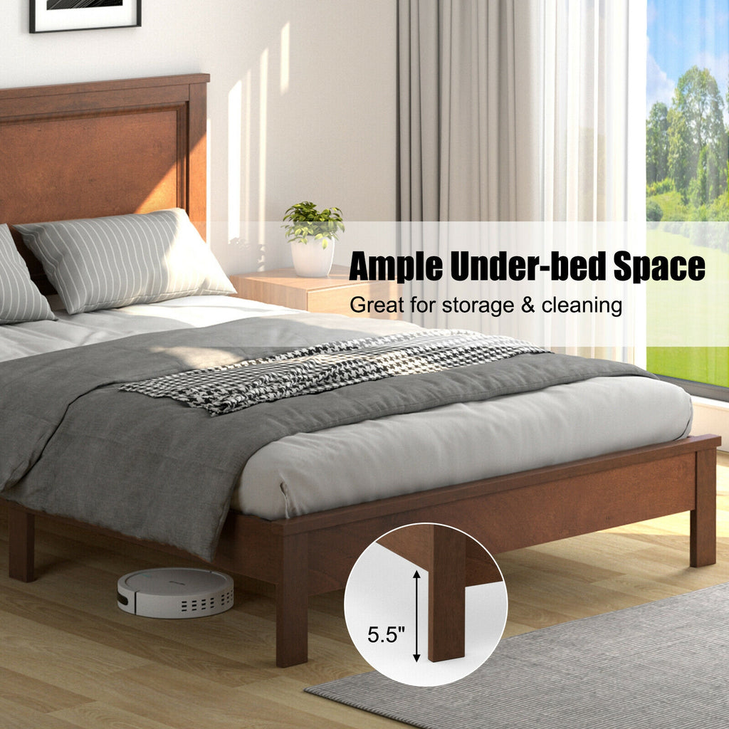 Kelsey Queen Size Platform Bed Frame with High Headboard & Solid Rubber Wood Legs–Walnut
