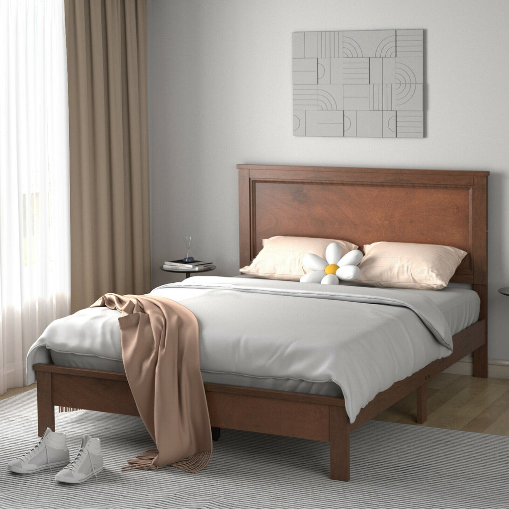 Kelsey Queen Size Platform Bed Frame with High Headboard & Solid Rubber Wood Legs–Walnut
