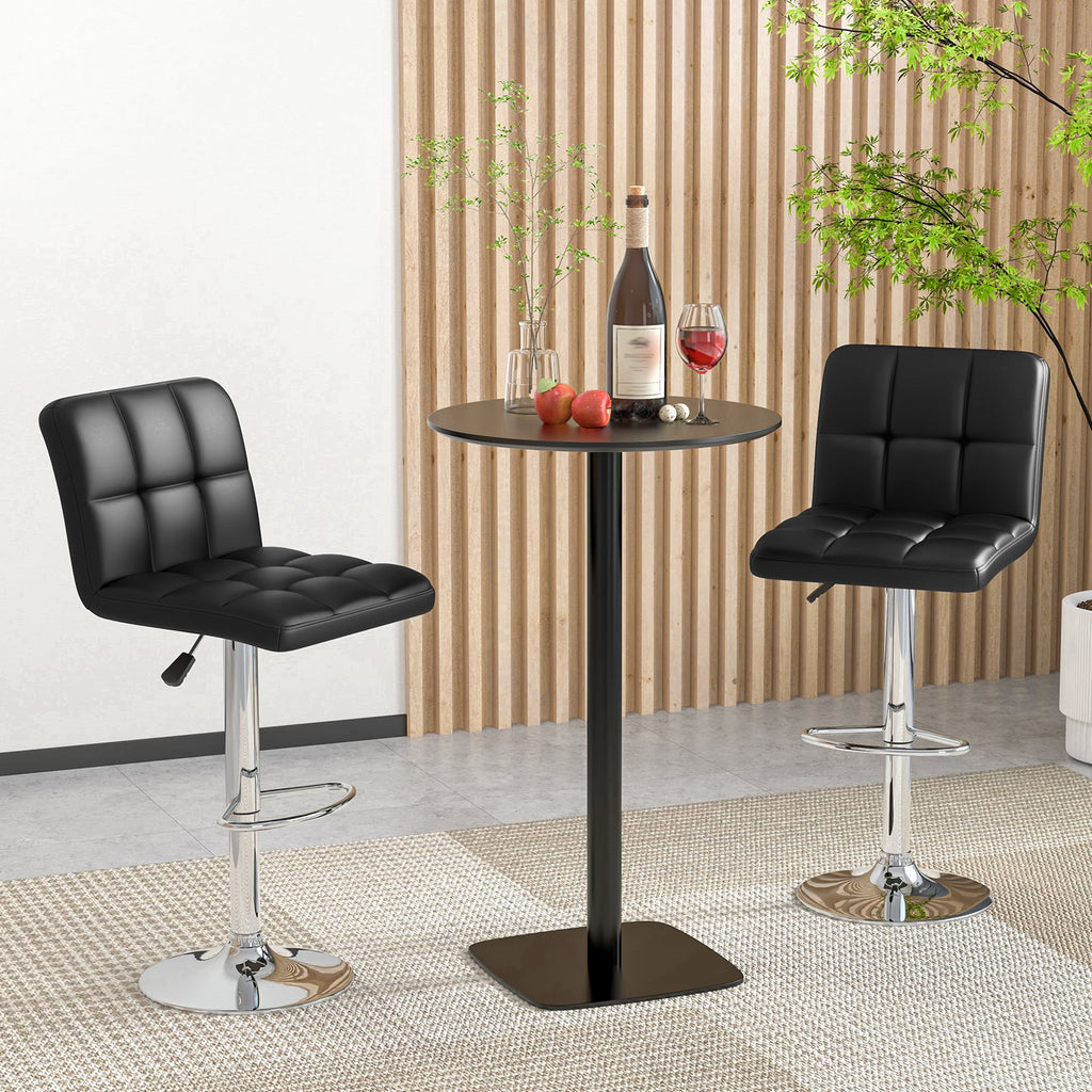 Madison Modern Adjustable Swivel Counter/Bar Stools-Set of 2–PU Leather Stools with Back & Footrest-Black