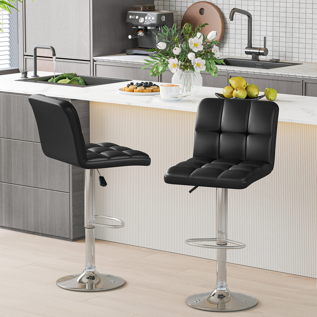 Madison Modern Adjustable Swivel Counter/Bar Stools-Set of 2–PU Leather Stools with Back & Footrest-Black
