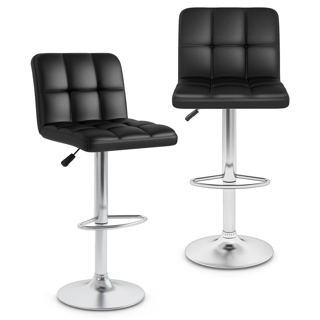 Madison Modern Adjustable Swivel Counter/Bar Stools-Set of 2–PU Leather Stools with Back & Footrest-Black