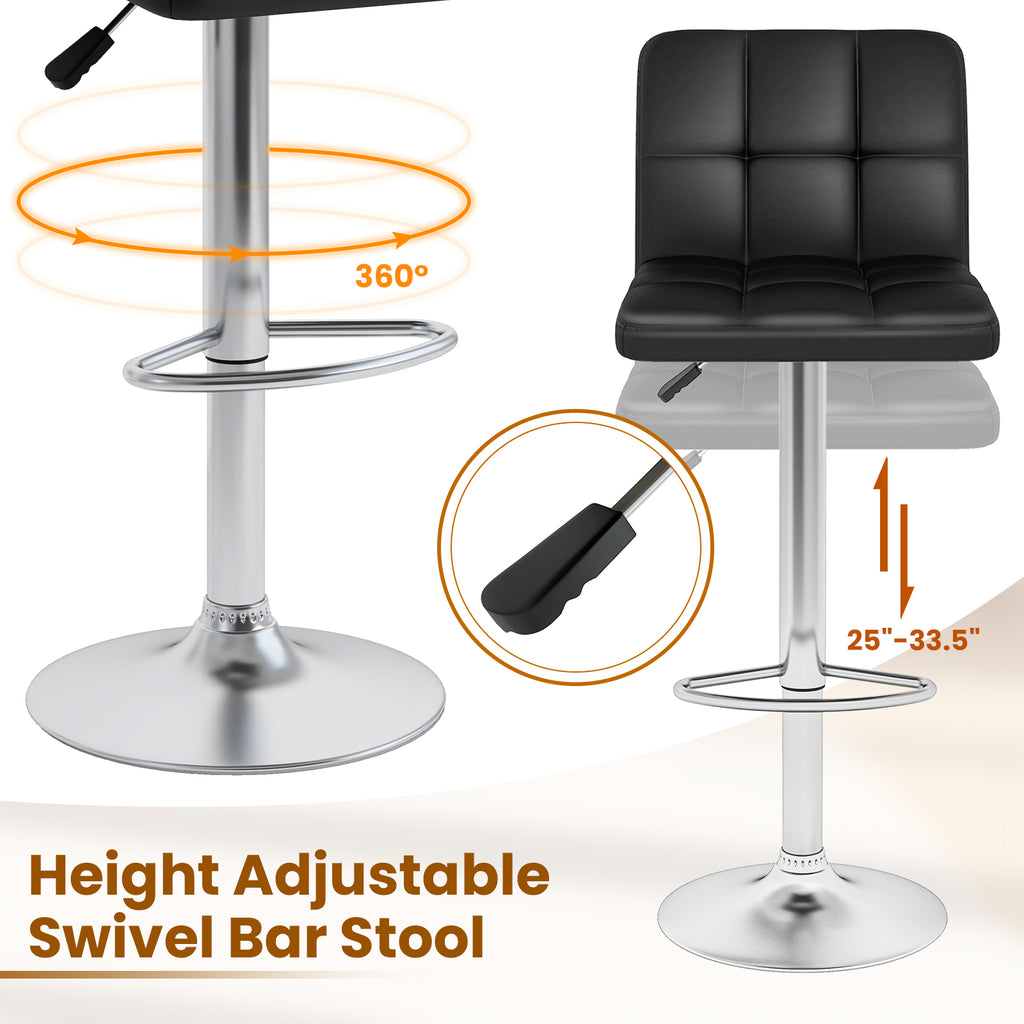 Madison Modern Adjustable Swivel Counter/Bar Stools-Set of 2–PU Leather Stools with Back & Footrest-Black