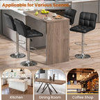 Madison Modern Adjustable Swivel Counter/Bar Stools-Set of 2–PU Leather Stools with Back & Footrest-Black