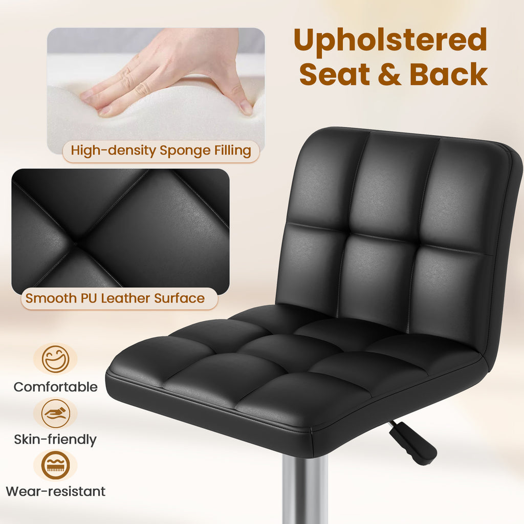 Madison Modern Adjustable Swivel Counter/Bar Stools-Set of 2–PU Leather Stools with Back & Footrest-Black