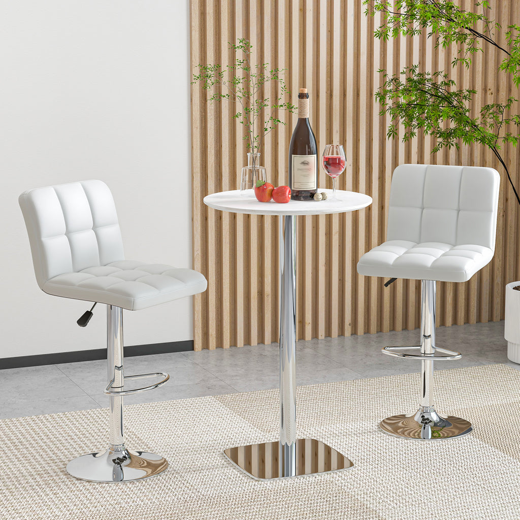 Madison Modern Adjustable Swivel Counter/Bar Stools-Set of 2–PU Leather Stools with Back & Footrest-White