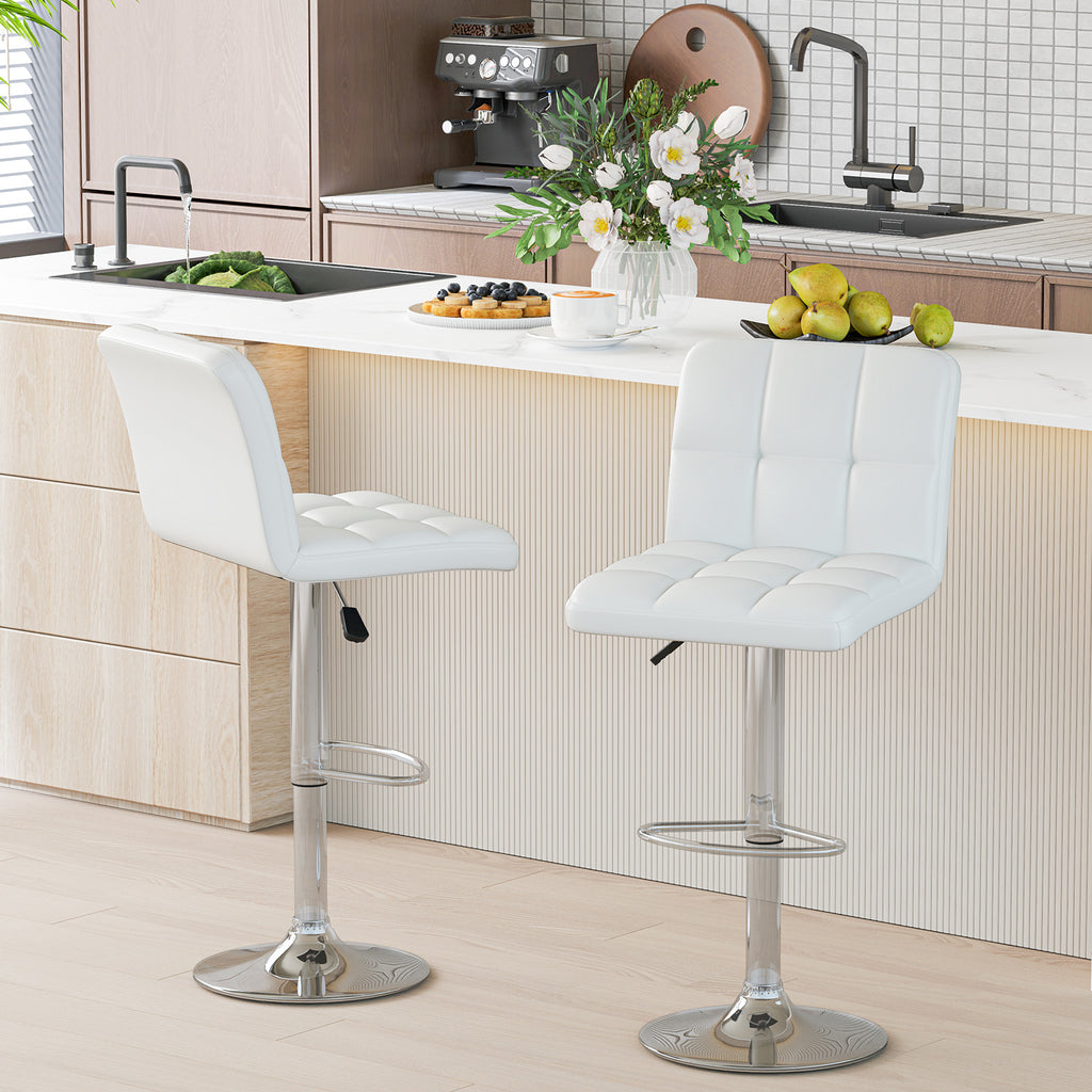 Madison Modern Adjustable Swivel Counter/Bar Stools-Set of 2–PU Leather Stools with Back & Footrest-White