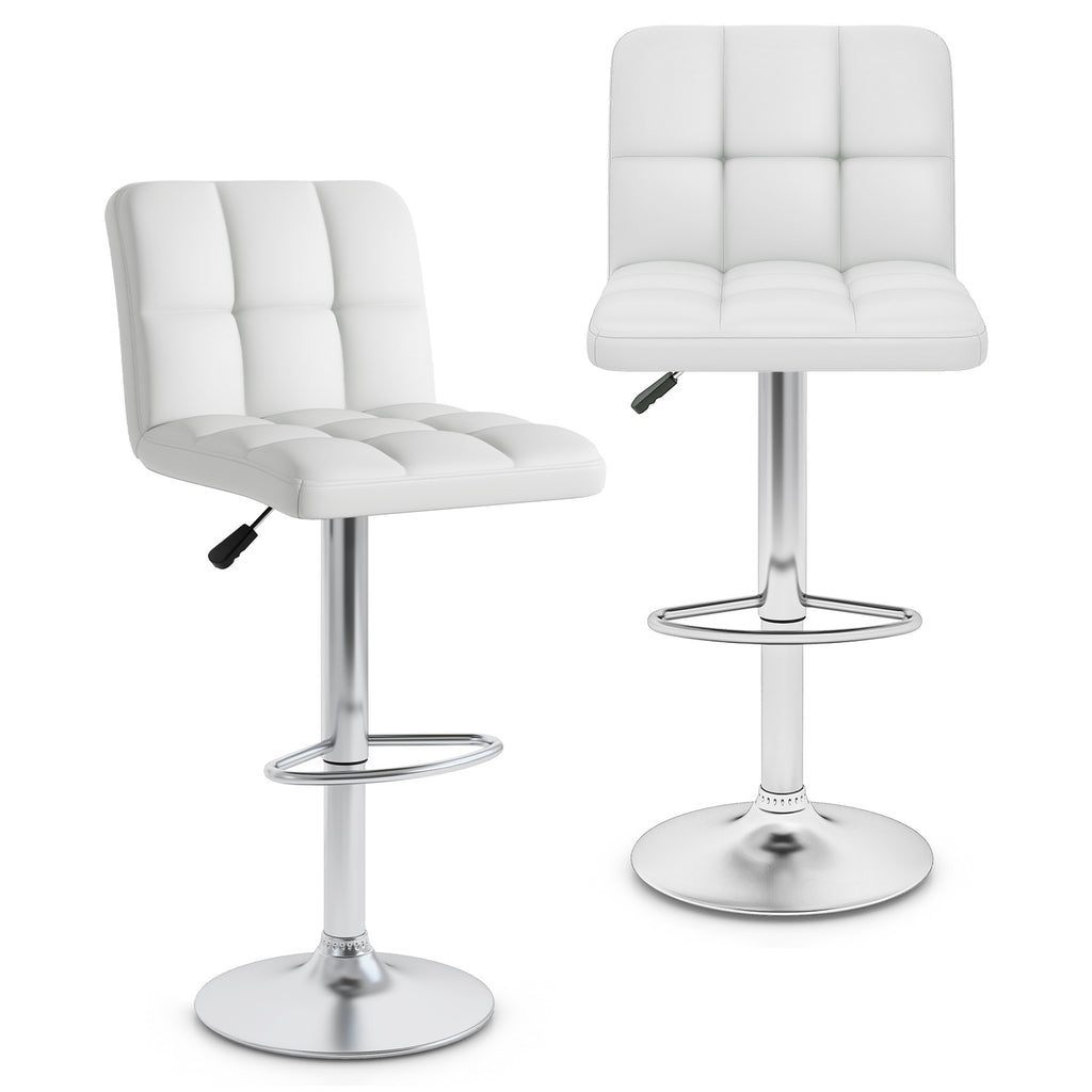 Madison Modern Adjustable Swivel Counter/Bar Stools-Set of 2–PU Leather Stools with Back & Footrest-White