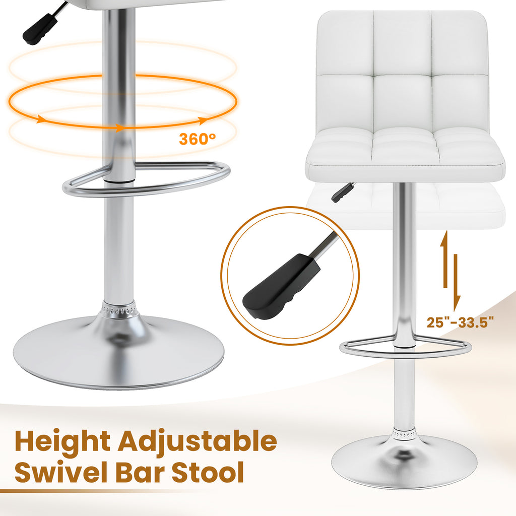 Madison Modern Adjustable Swivel Counter/Bar Stools-Set of 2–PU Leather Stools with Back & Footrest-White