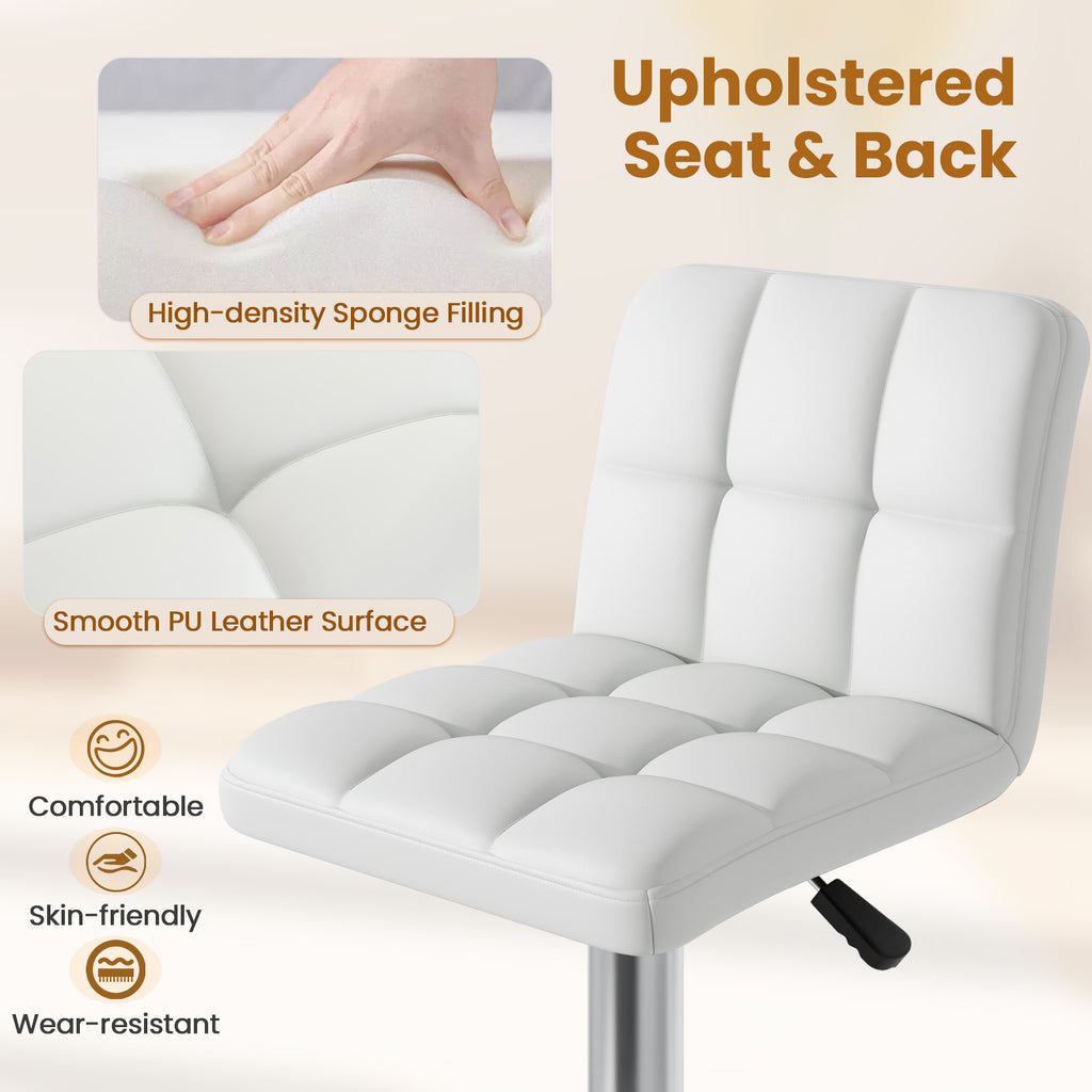 Madison Modern Adjustable Swivel Counter/Bar Stools-Set of 2–PU Leather Stools with Back & Footrest-White