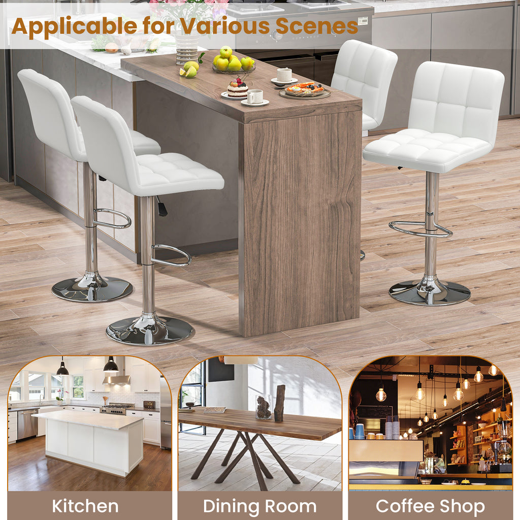 Madison Modern Adjustable Swivel Counter/Bar Stools-Set of 2–PU Leather Stools with Back & Footrest-White