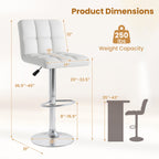 Madison Modern Adjustable Swivel Counter/Bar Stools-Set of 2–PU Leather Stools with Back & Footrest-White