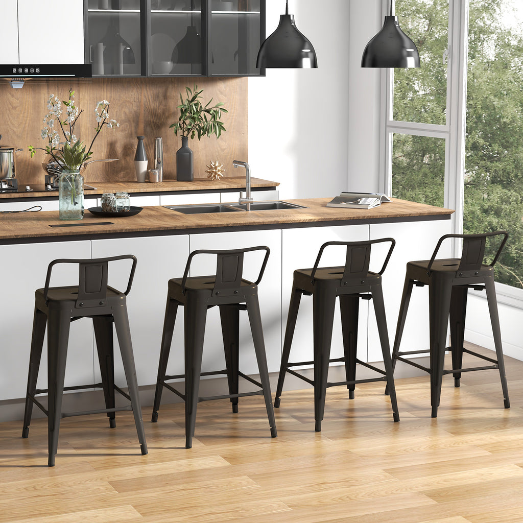 Auden 24" Set of 4 Counter Stools – Gunmetal | Space‑Saving, Durable & Modern