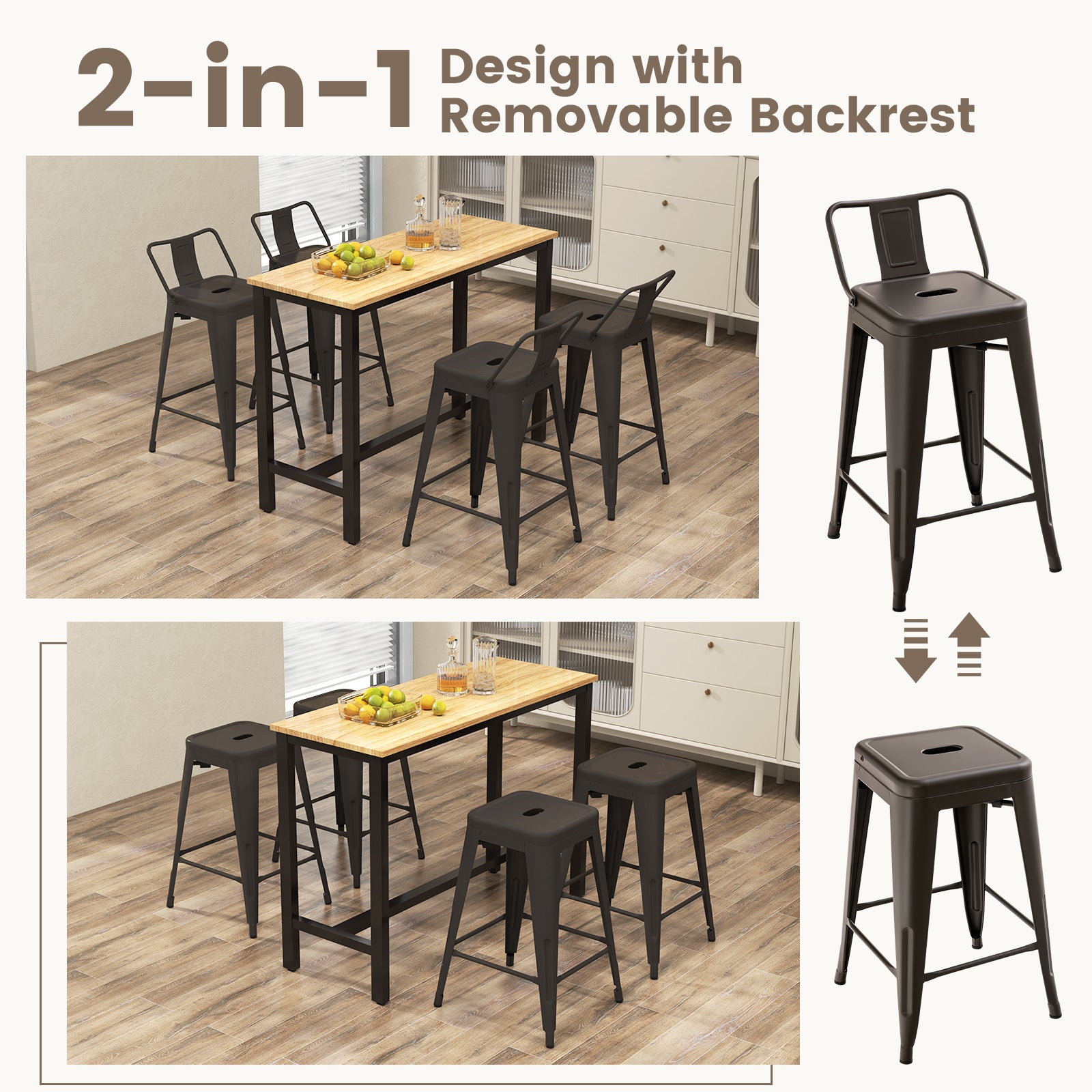 Auden 24" Set of 4 Counter Stools – Gunmetal | Space‑Saving, Durable & Modern