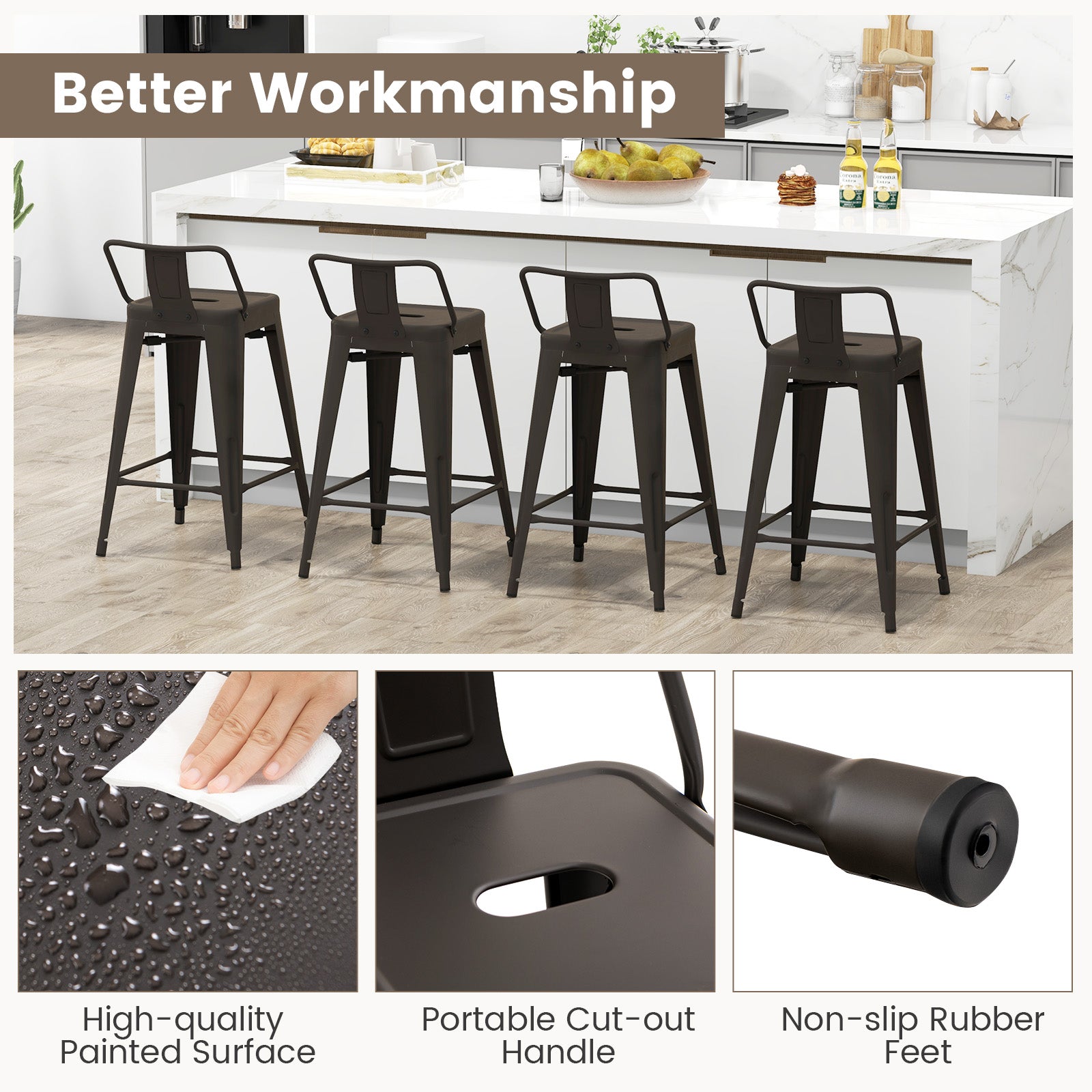 Auden 24" Set of 4 Counter Stools – Gunmetal | Space‑Saving, Durable & Modern