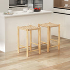 Quincy 26” Natural Wood Woven Paper-Rope Counter Height Stools-Set of 2