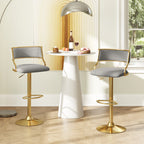 Arya Swivel Bar Stools – Set of 2 | Dutch Velvet, Adjustable Height & Gold Base–Grey