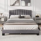Armani Queen Upholstered Bed Frame with Adjustable Vertical Channel Tufted Headboard–Modern Platform Bed-Gray