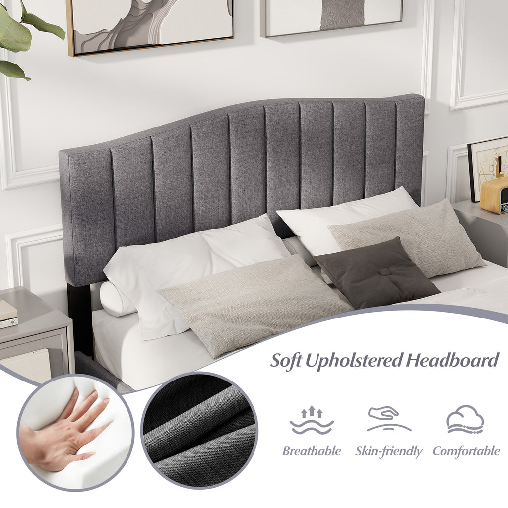 Armani Queen Upholstered Bed Frame with Adjustable Vertical Channel Tufted Headboard–Modern Platform Bed-Gray