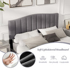 Armani Queen Upholstered Bed Frame with Adjustable Vertical Channel Tufted Headboard–Modern Platform Bed-Gray