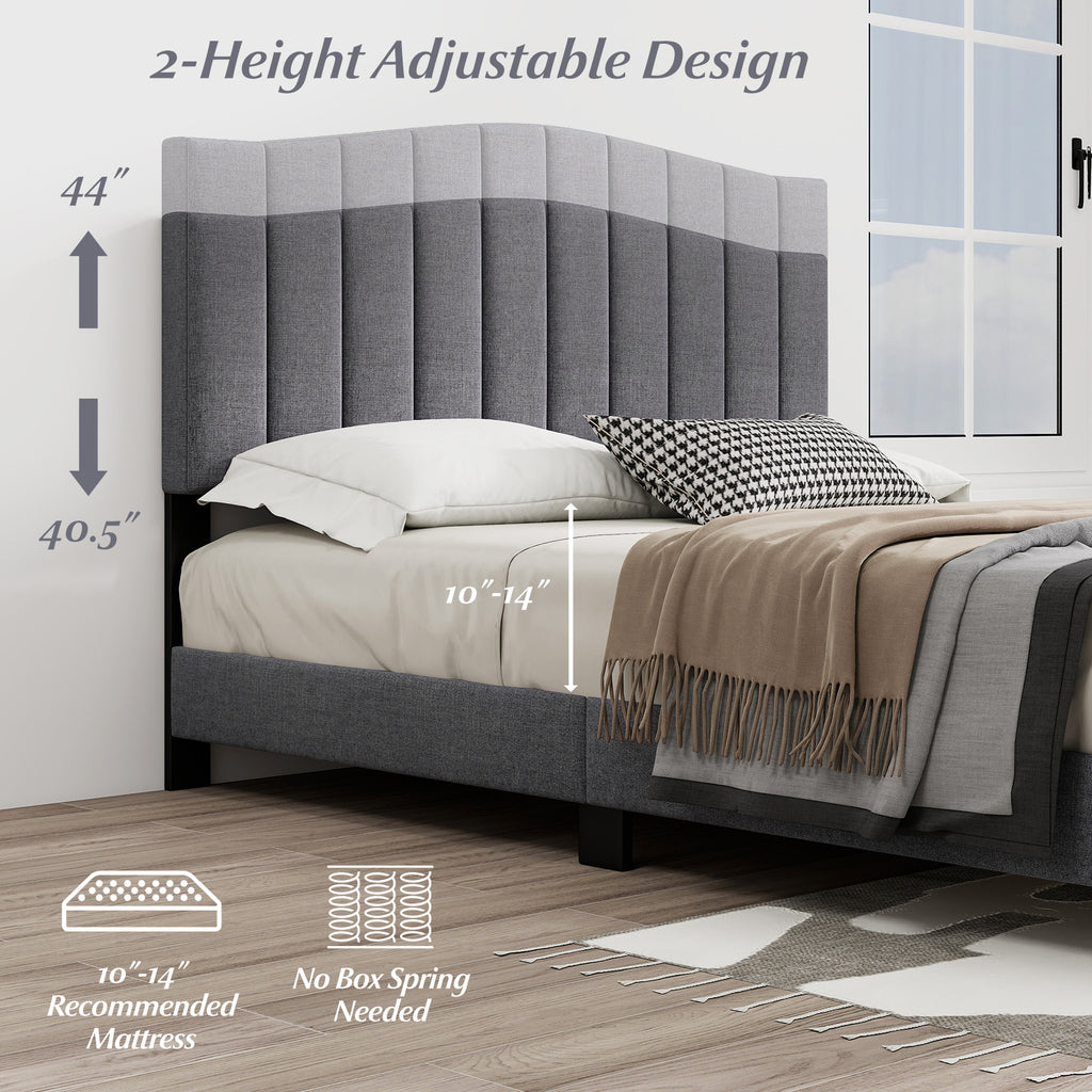 Armani Queen Upholstered Bed Frame with Adjustable Vertical Channel Tufted Headboard–Modern Platform Bed-Gray