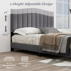 Armani Queen Upholstered Bed Frame with Adjustable Vertical Channel Tufted Headboard–Modern Platform Bed-Gray