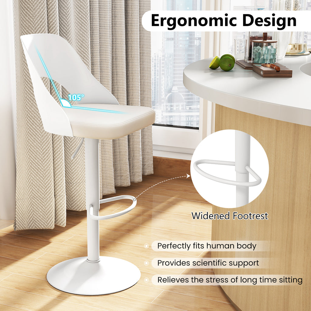 Mason Bar Stools – Set of 2 | Enlarged Vegan Leather Seat, Adjustable Height & 360° Swivel–White
