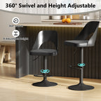Mason Bar Stools – Set of 2 | Enlarged Vegan Leather Seat, Adjustable Height & 360° Swivel–Black