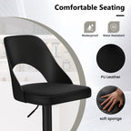 Mason Bar Stools – Set of 2 | Enlarged Vegan Leather Seat, Adjustable Height & 360° Swivel–Black