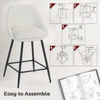 Reece 26" Counter Height Barstools Set of 2, Upholstered Swivel Bar Stools with Backrests and Armrests, Cream White