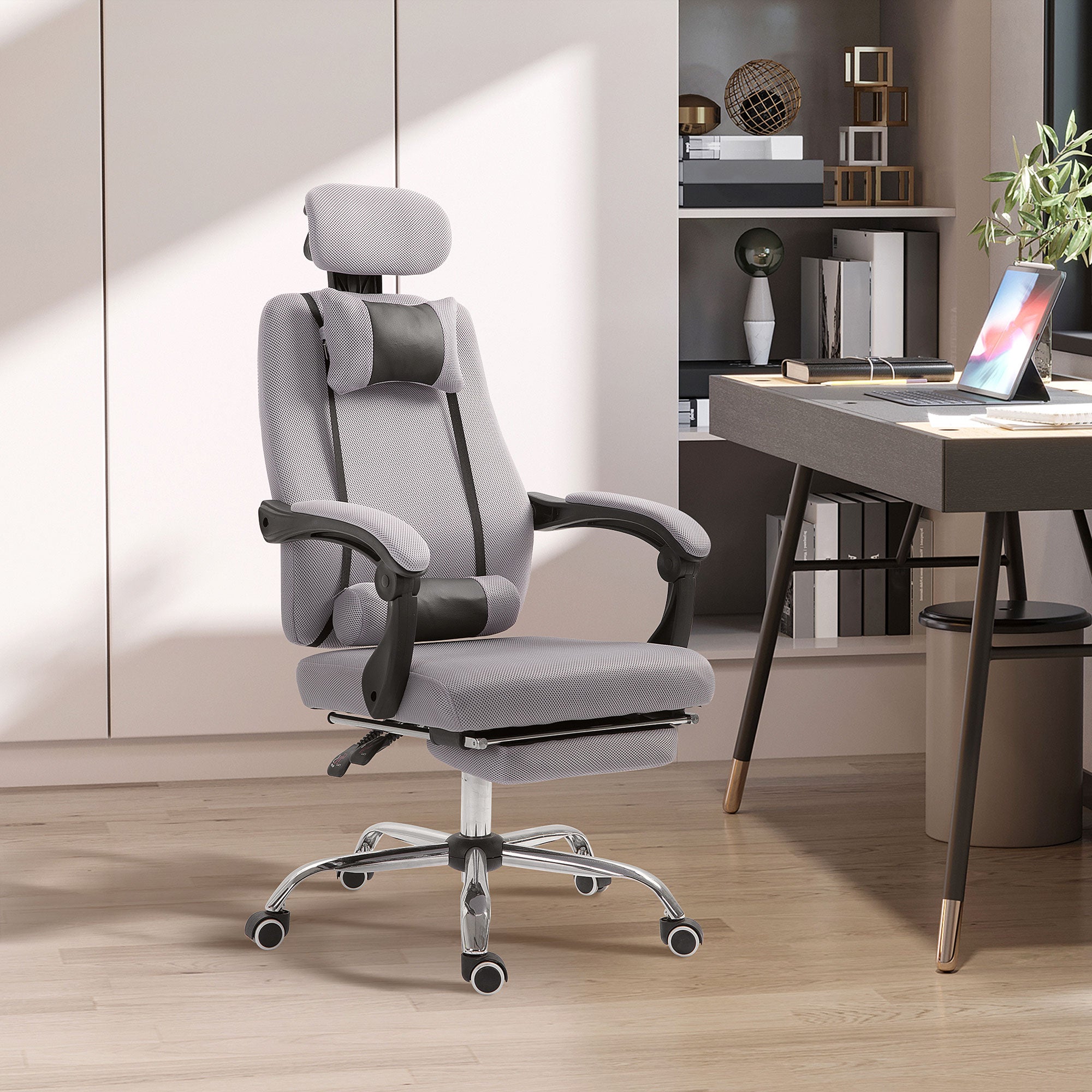 Brady Ergonomic Executive High Back Office Chair with Footrest,Lumbar Support,Grey